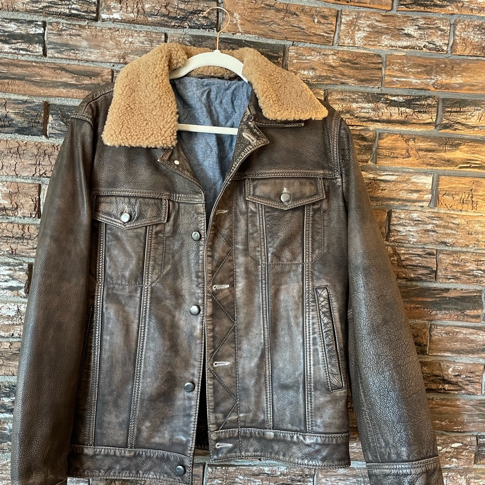 32 Bar Blues Highway Rider leather bomber jacket small brown new